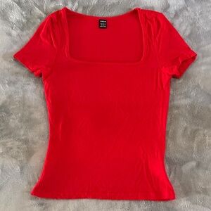 SHEIN Bold Red Square Neck Tee